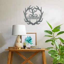 SpeedFabrication Deer Antler Personalized Monogram Hunting & Fishing Metal Signs