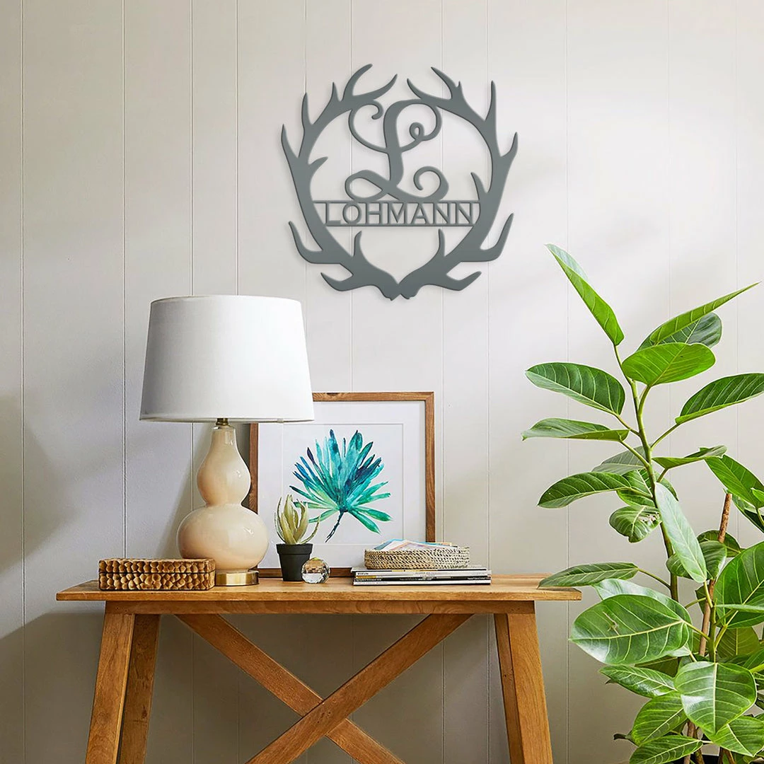 SpeedFabrication Deer Antler Personalized Monogram Hunting & Fishing Metal Signs