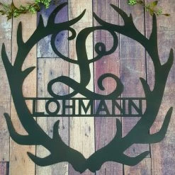 SpeedFabrication Deer Antler Personalized Monogram Hunting & Fishing Metal Signs