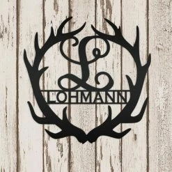 SpeedFabrication Deer Antler Personalized Monogram Hunting & Fishing Metal Signs