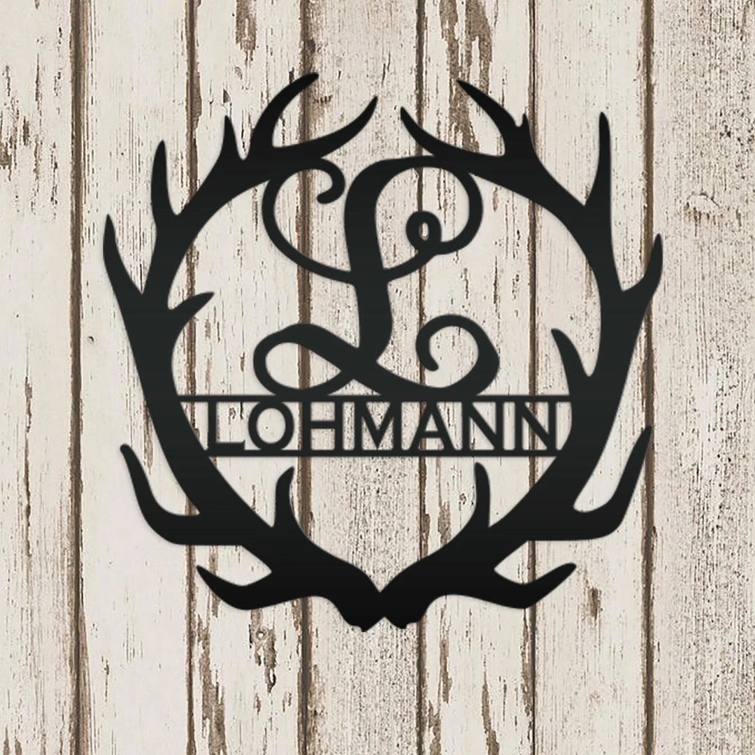 SpeedFabrication Deer Antler Personalized Monogram Hunting & Fishing Metal Signs