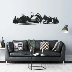 Speed Fabrication Outdoor Mountain Cabin Silhouette Nature Scene Metal Sign