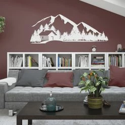 Speed Fabrication Outdoor Mountain Cabin Silhouette Nature Scene Metal Sign