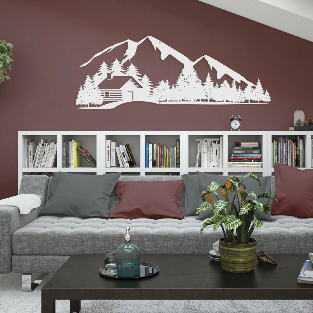 Speed Fabrication Outdoor Mountain Cabin Silhouette Nature Scene Metal Sign