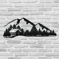 Speed Fabrication Outdoor Mountain Cabin Silhouette Nature Scene Metal Sign