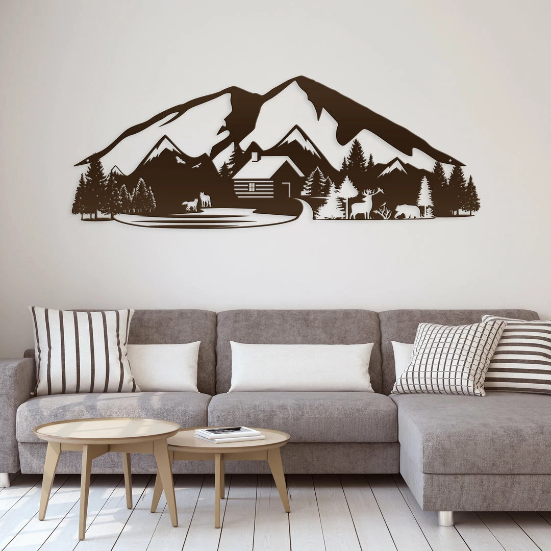 Speed Fabrication Hunting & Fishing Metal Signs Outdoor Mountain Cabin Silhouette Nature Scene Metal Sign