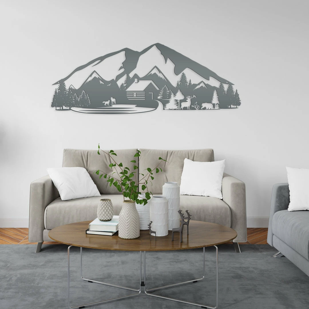 Speed Fabrication Hunting & Fishing Metal Signs Outdoor Mountain Cabin Silhouette Nature Scene Metal Sign