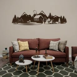 Speed Fabrication Outdoor Mountain Cabin Silhouette Nature Scene Metal Sign