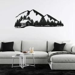 Speed Fabrication Outdoor Mountain Cabin Silhouette Nature Scene Metal Sign