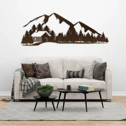 Speed Fabrication Outdoor Mountain Cabin Silhouette Nature Scene Metal Sign