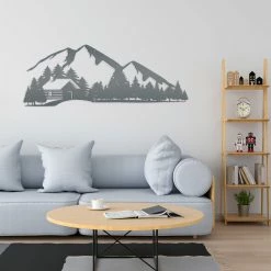 Speed Fabrication Outdoor Mountain Cabin Silhouette Nature Scene Metal Sign