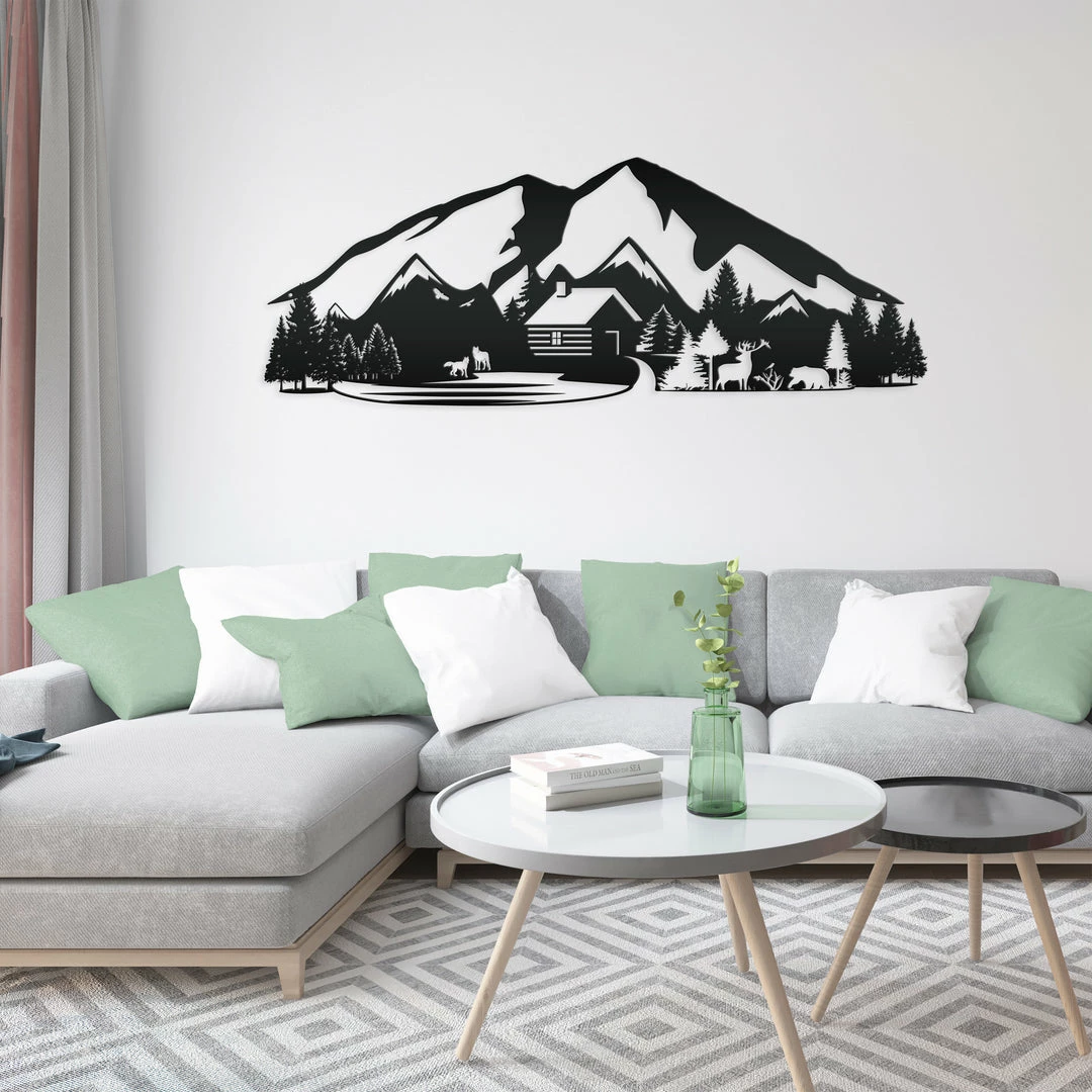 Speed Fabrication Hunting & Fishing Metal Signs Outdoor Mountain Cabin Silhouette Nature Scene Metal Sign