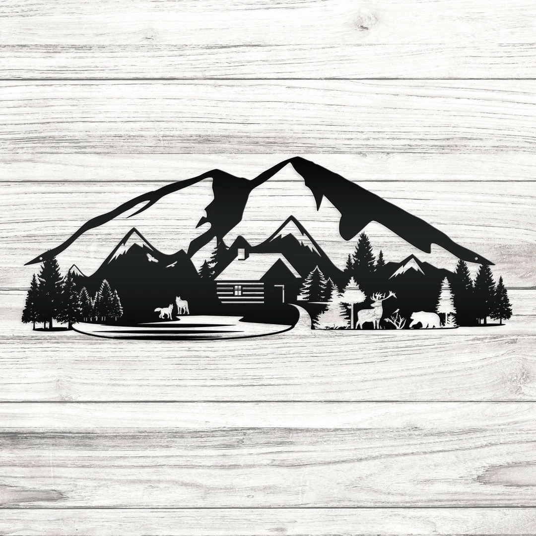 Speed Fabrication Hunting & Fishing Metal Signs Outdoor Mountain Cabin Silhouette Nature Scene Metal Sign