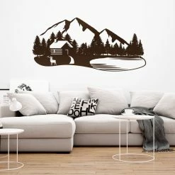 Speed Fabrication Outdoor Mountain Cabin Silhouette Nature Scene Metal Sign