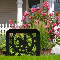 Speed Fabrication Horseshoe And Cowboy Address Yard Stake Sign