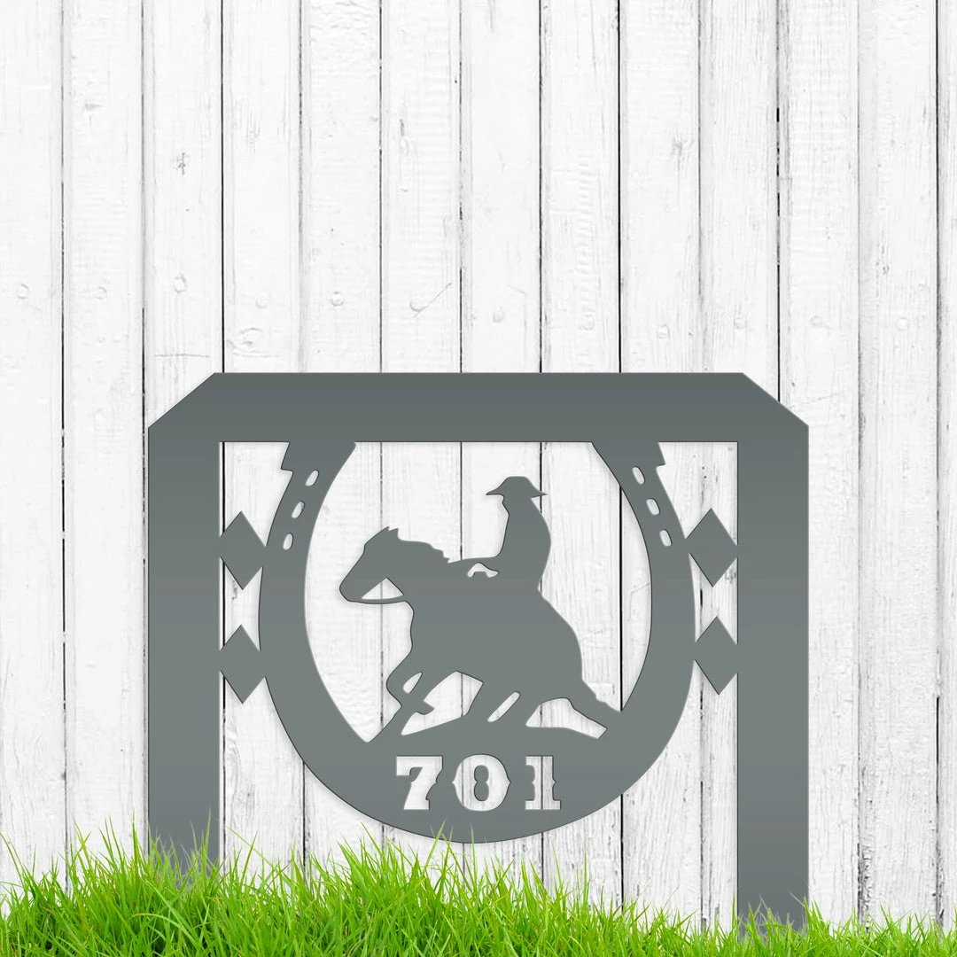 Speed Fabrication Horseshoe And Cowboy Address Yard Stake Sign