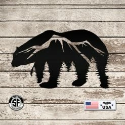 Speed Fabrication Bear Silhouette With Mountain Scene Metal Sign Hunting & Fishing Metal Signs