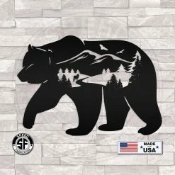Speed Fabrication Bear Silhouette With Mountain Scene Metal Sign Hunting & Fishing Metal Signs