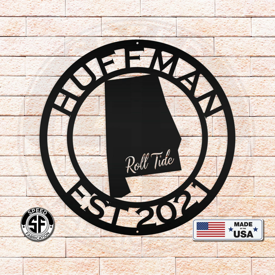 Speed Fabrication Roll Tide Personalized Name Monogram Sign With Established Date