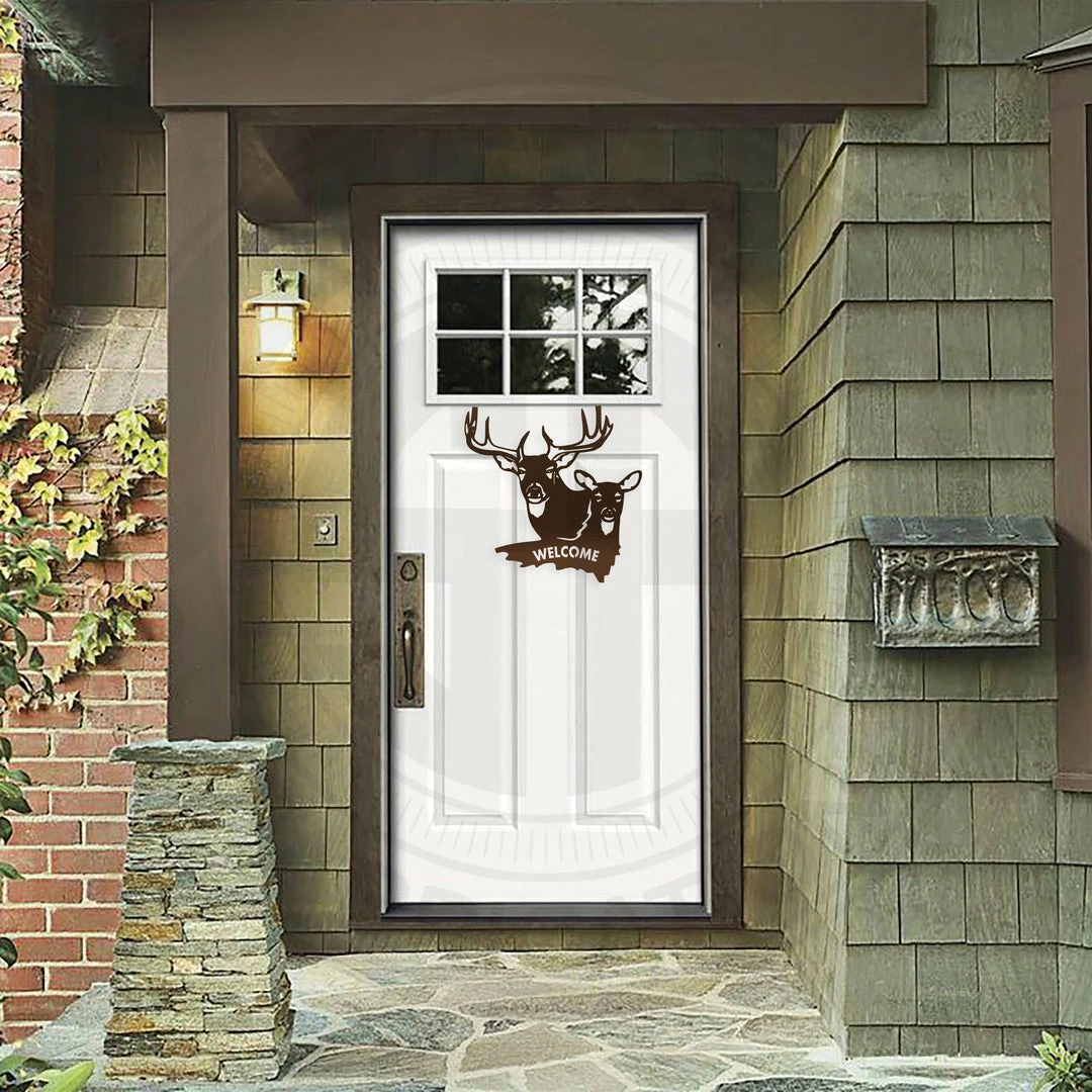 Speed Fabrication Deer And Doe Welcome Metal Sign