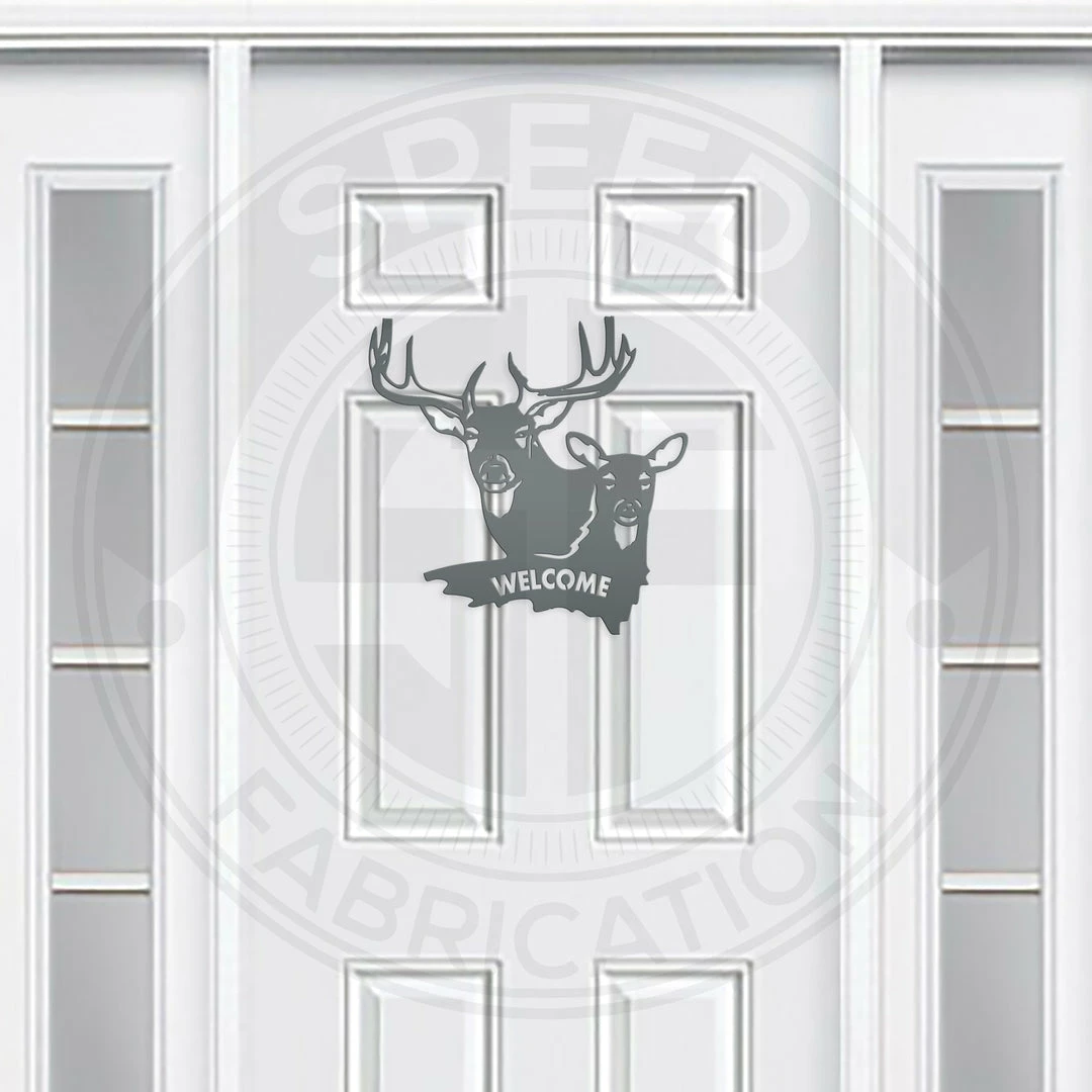 Speed Fabrication Deer And Doe Welcome Metal Sign