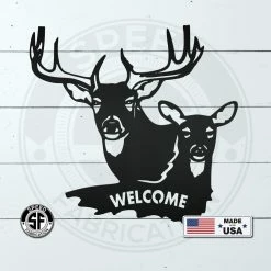 Speed Fabrication Deer And Doe Welcome Metal Sign