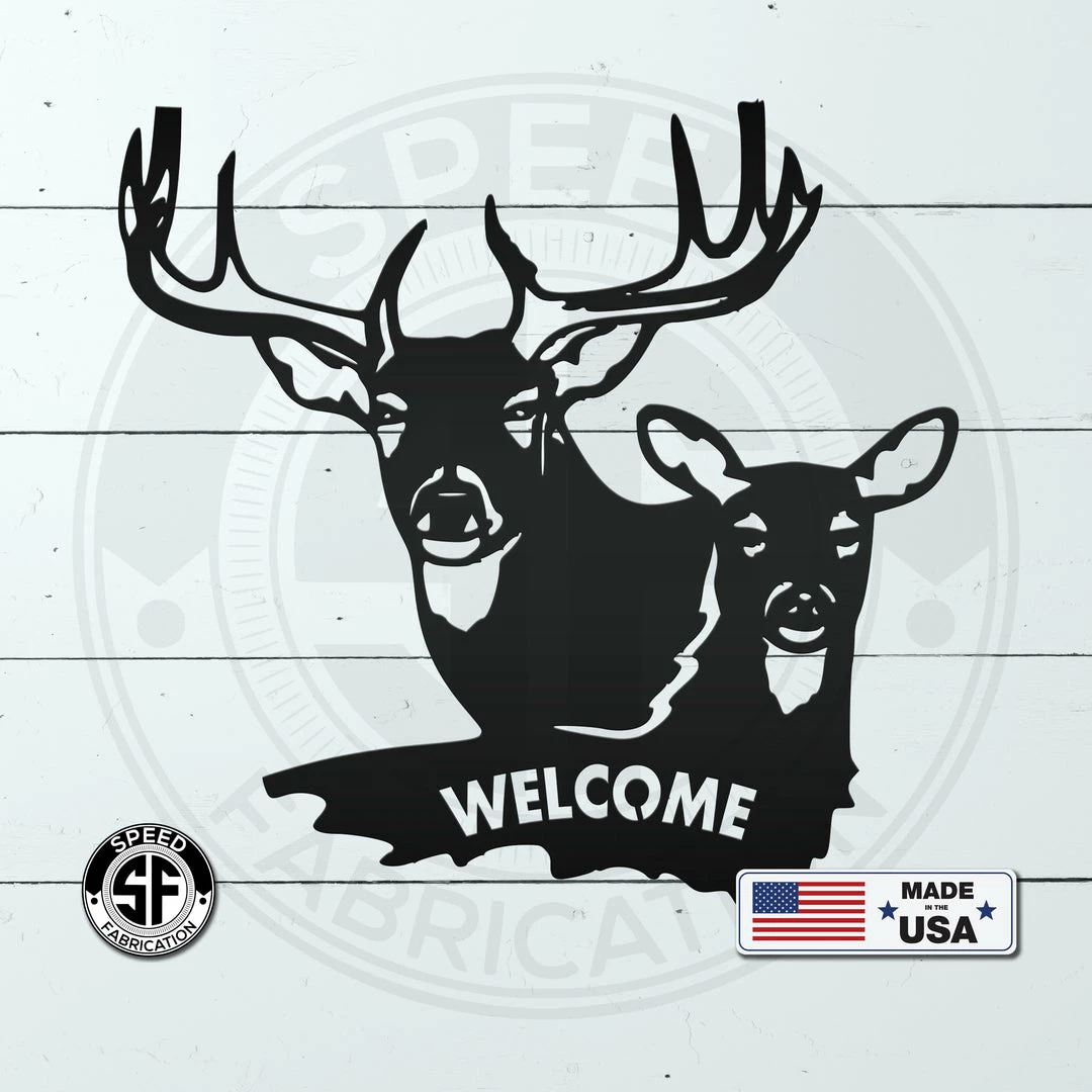 Speed Fabrication Deer And Doe Welcome Metal Sign