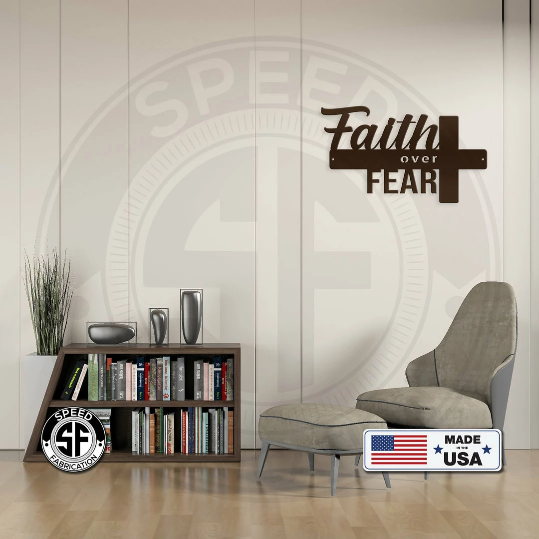 Speed Fabrication Home Decor & Gifts Faith Over Fear Cross Sign