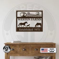 Speed Fabrication Personalized Farm Name And Established Date With Horses Metal Sign