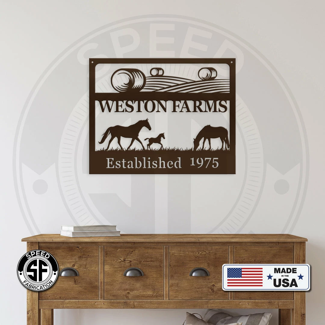 Speed Fabrication Personalized Farm Name And Established Date With Horses Metal Sign