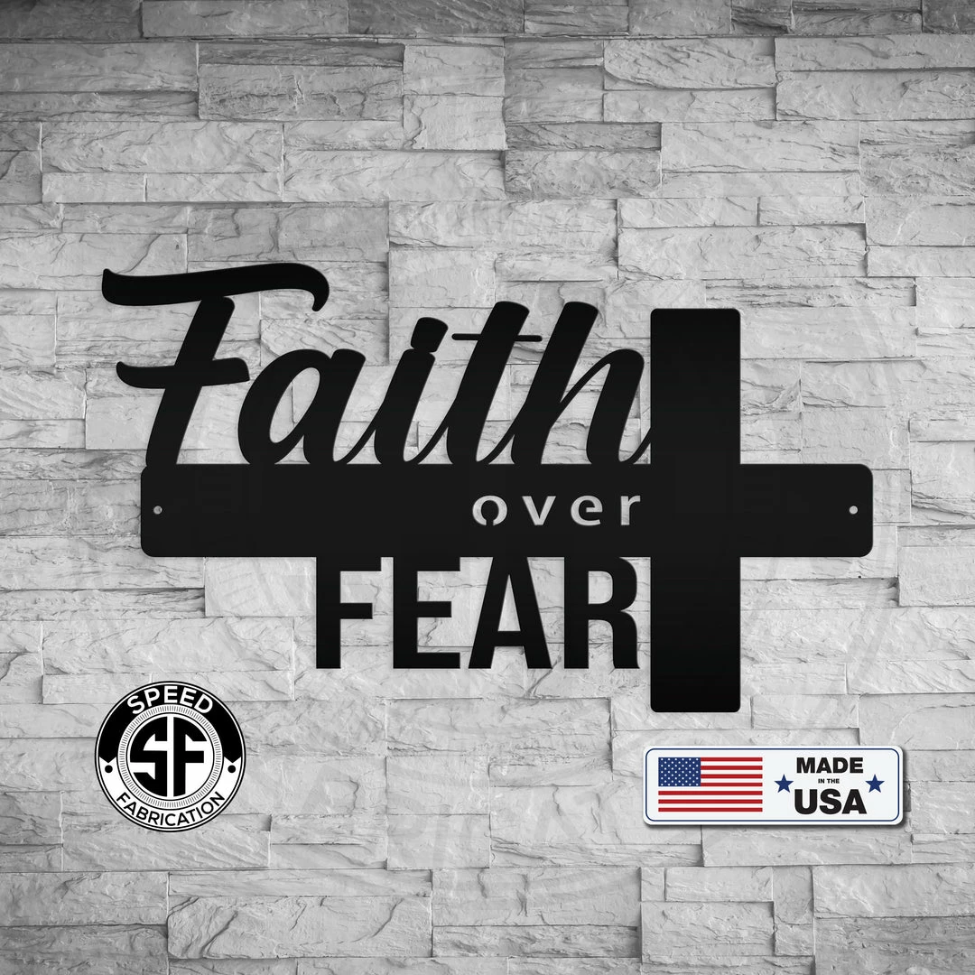 Speed Fabrication Home Decor & Gifts Faith Over Fear Cross Sign