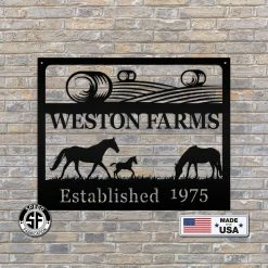 Speed Fabrication Personalized Farm Name And Established Date With Horses Metal Sign