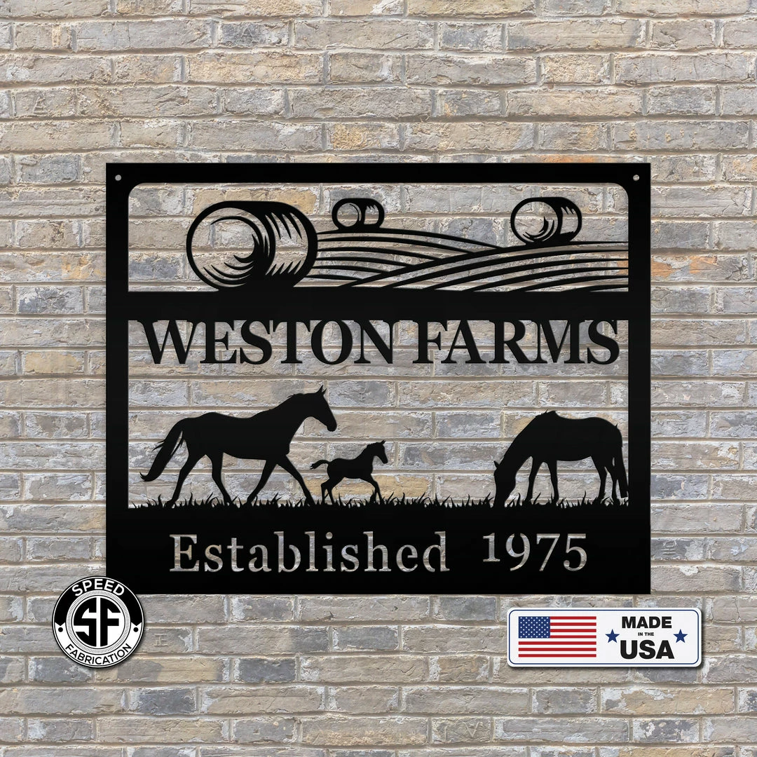 Speed Fabrication Personalized Farm Name And Established Date With Horses Metal Sign