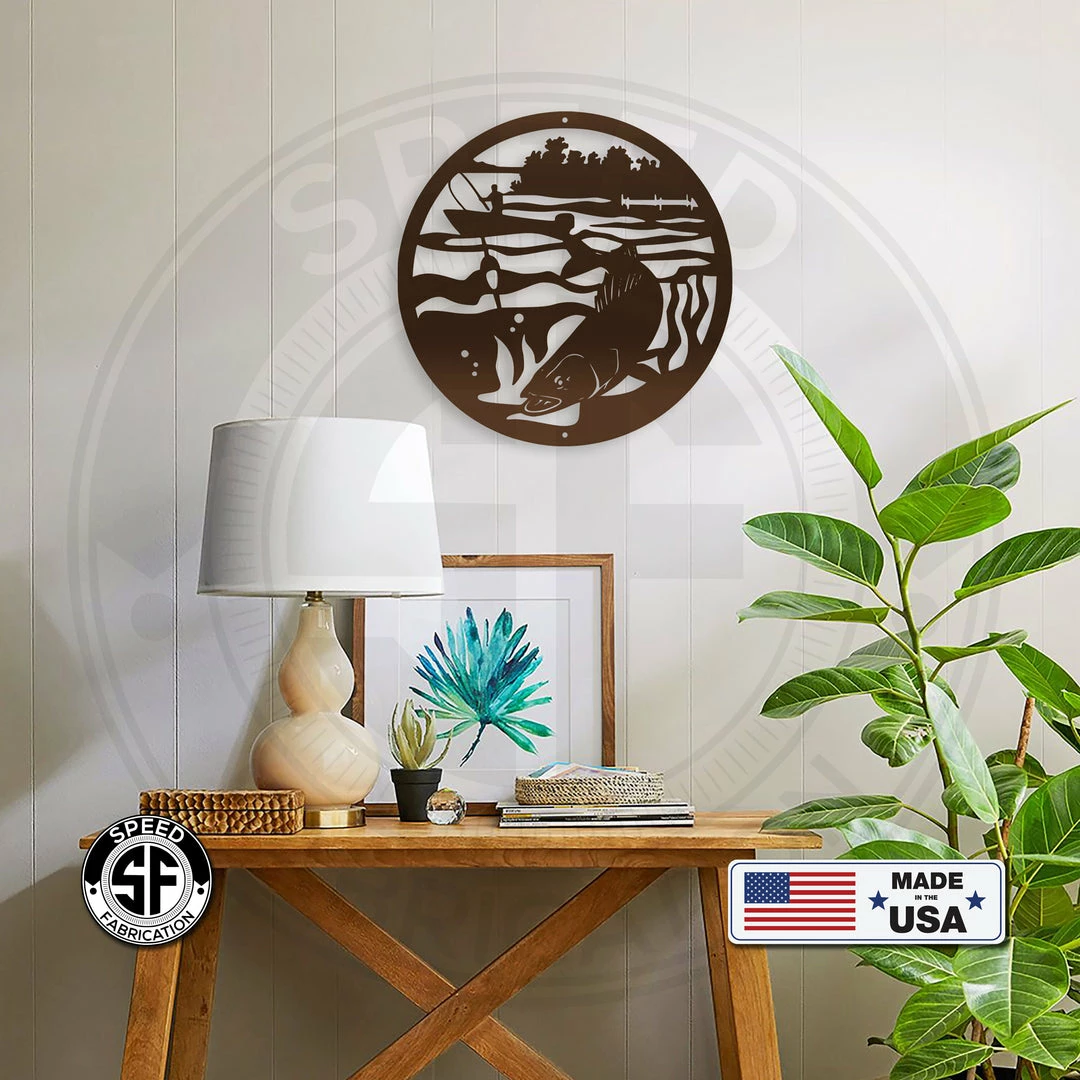 Speed Fabrication Hunting & Fishing Metal Signs Fishing Scene Metal Sign