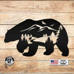 Speed Fabrication Bear Silhouette With Mountain Scene Metal Sign
