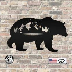 Speed Fabrication Hunting & Fishing Metal Signs Bear Silhouette With Mountain Scene Metal Sign