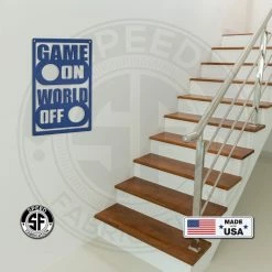 Speed Fabrication Game On, World Off - Gaming Room Decor Baby & Kids Metal Wall Signs