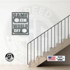 Speed Fabrication Game On, World Off - Gaming Room Decor Baby & Kids Metal Wall Signs