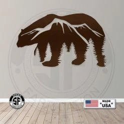 Speed Fabrication Bear Silhouette With Mountain Scene Metal Sign Hunting & Fishing Metal Signs