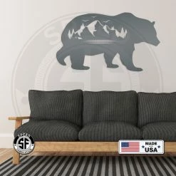 Speed Fabrication Hunting & Fishing Metal Signs Bear Silhouette With Mountain Scene Metal Sign