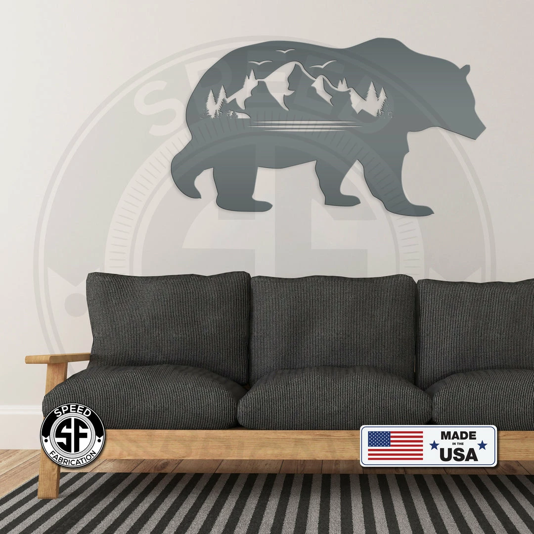 Speed Fabrication Hunting & Fishing Metal Signs Bear Silhouette With Mountain Scene Metal Sign