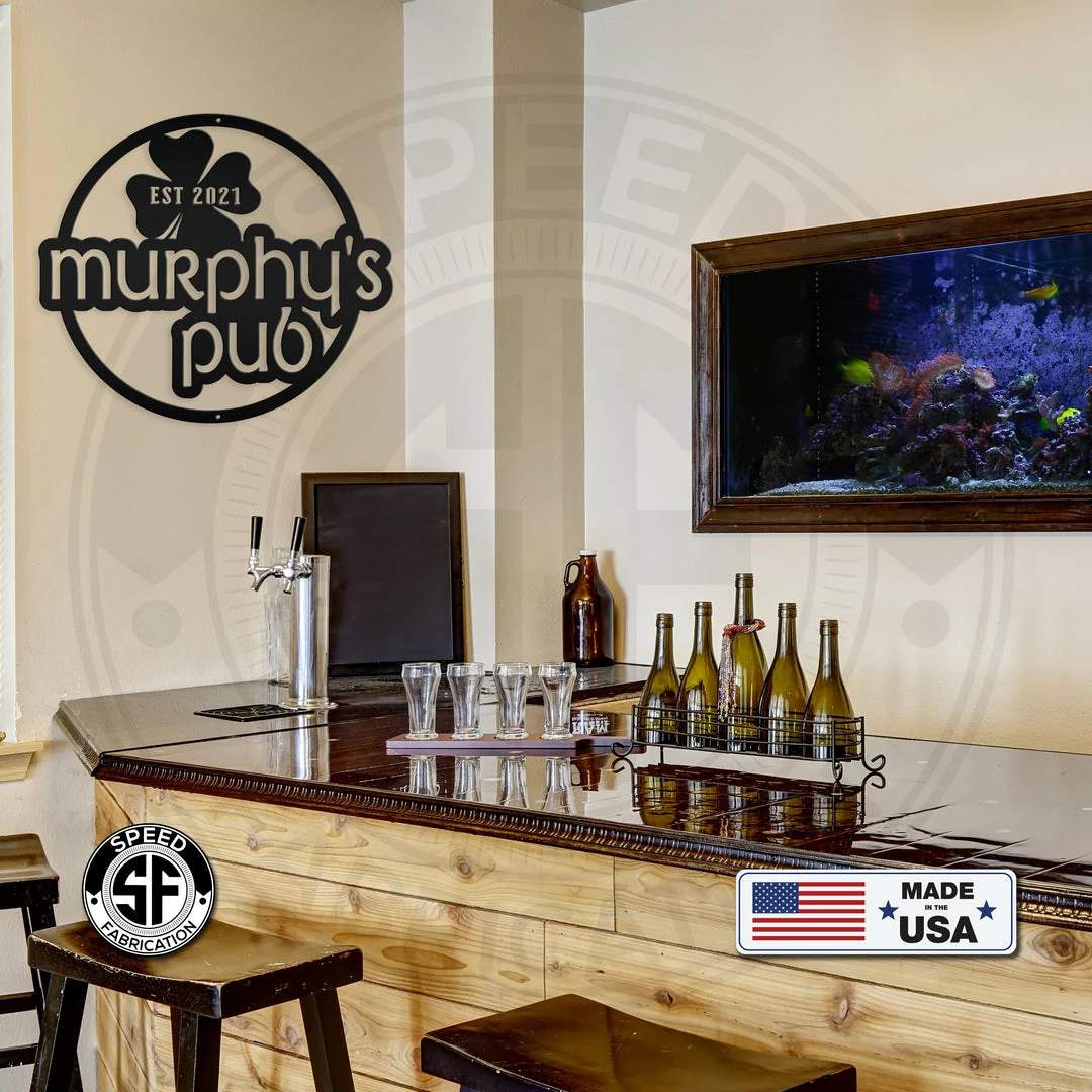 Speed Fabrication Bar And Pub Custom Metal Signs Personalized Pub With Established Date Metal Sign - St. Patrick's Day Sign