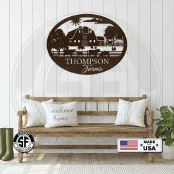 Speed Fabrication Personalized Farm Name And Farm Animals Oval Metal Sign