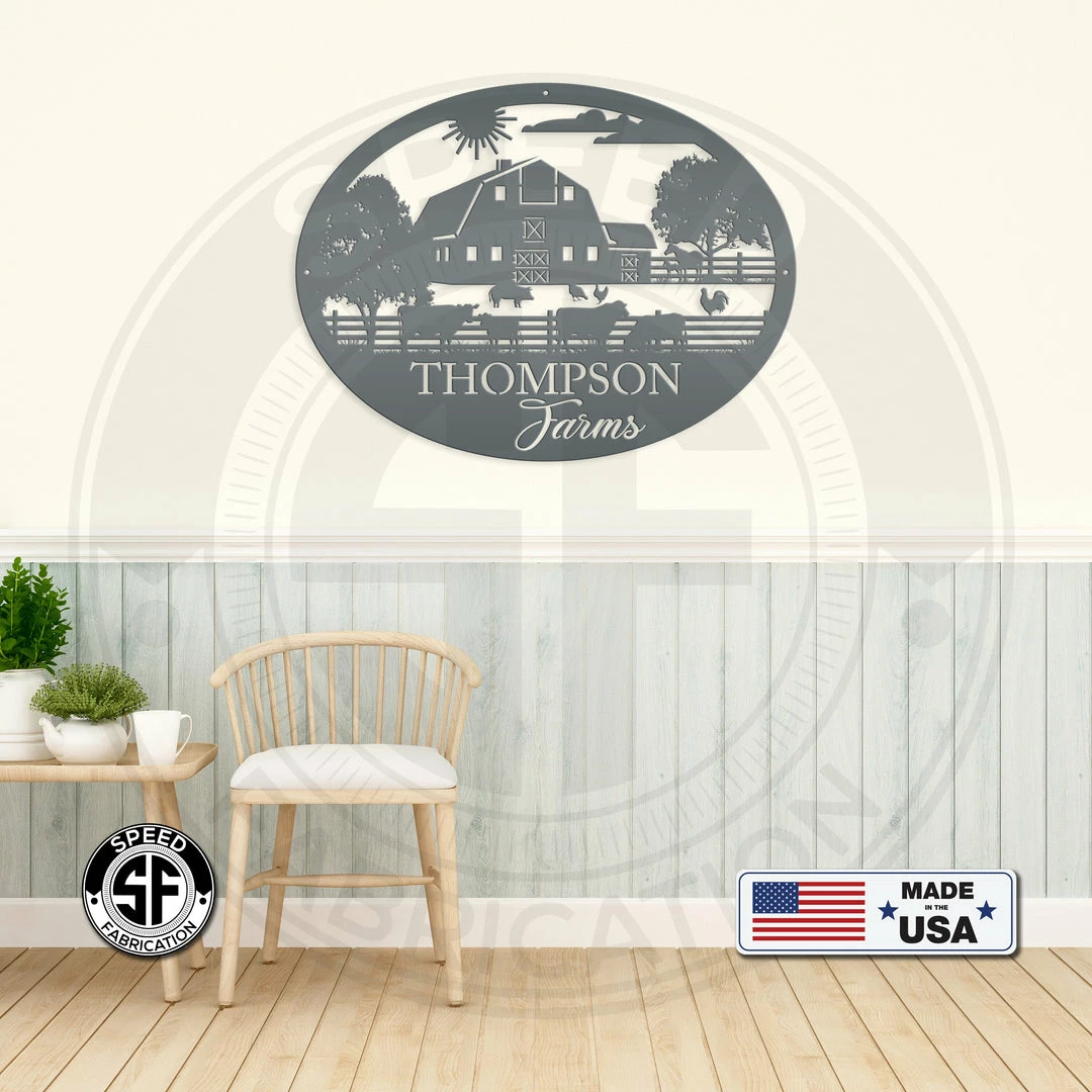 Speed Fabrication Personalized Farm Name And Farm Animals Oval Metal Sign