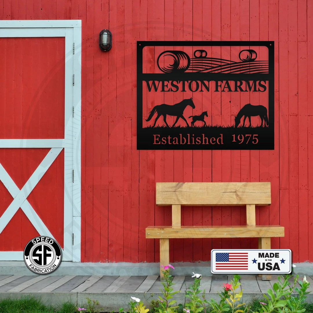 Speed Fabrication Personalized Farm Name And Established Date With Horses Metal Sign
