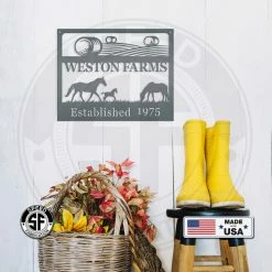 Speed Fabrication Personalized Farm Name And Established Date With Horses Metal Sign