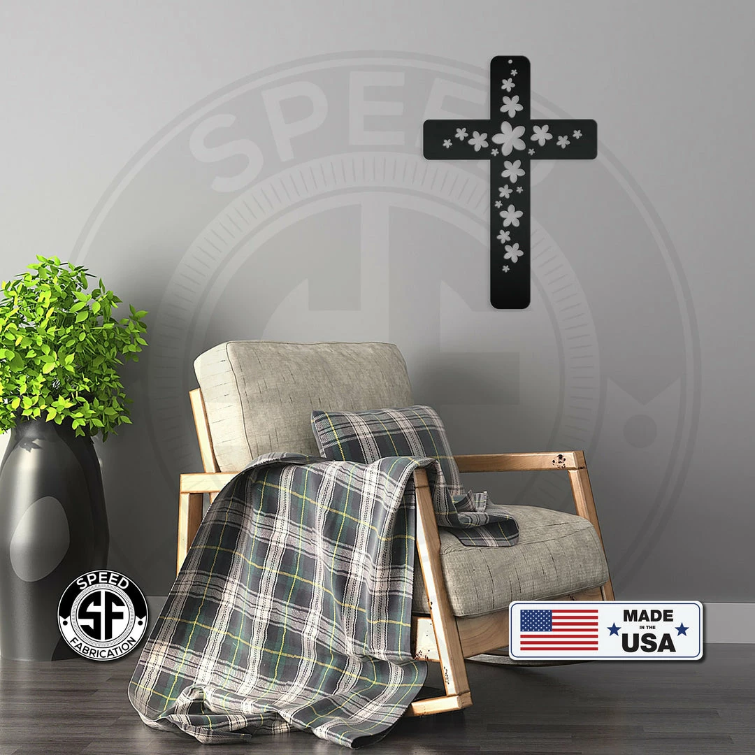 Speed Fabrication Flower Metal Cross Sign Religious Metal Signs