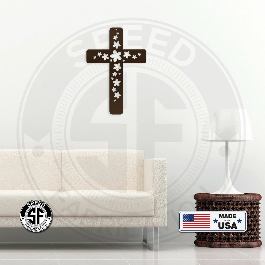 Speed Fabrication Flower Metal Cross Sign Religious Metal Signs