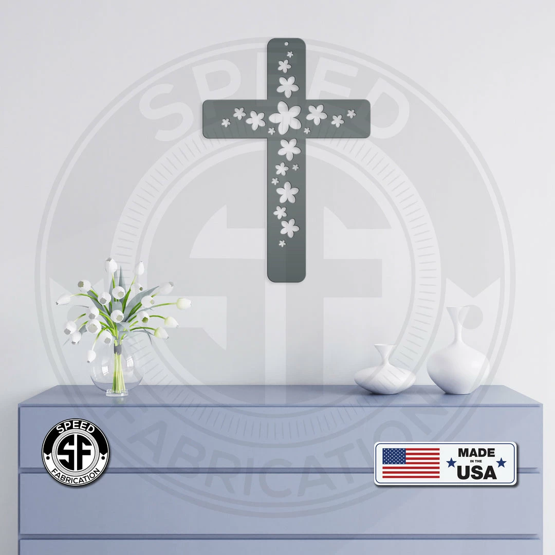Speed Fabrication Flower Metal Cross Sign Religious Metal Signs