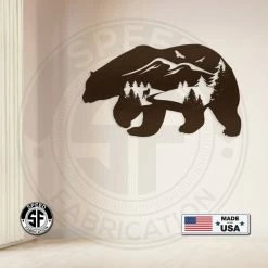 Speed Fabrication Bear Silhouette With Mountain Scene Metal Sign